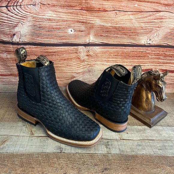 Men Western Square Toe Cowboy ANKLE BOOT Woven Braided Botin Vaquera Tejida Piel main image 6